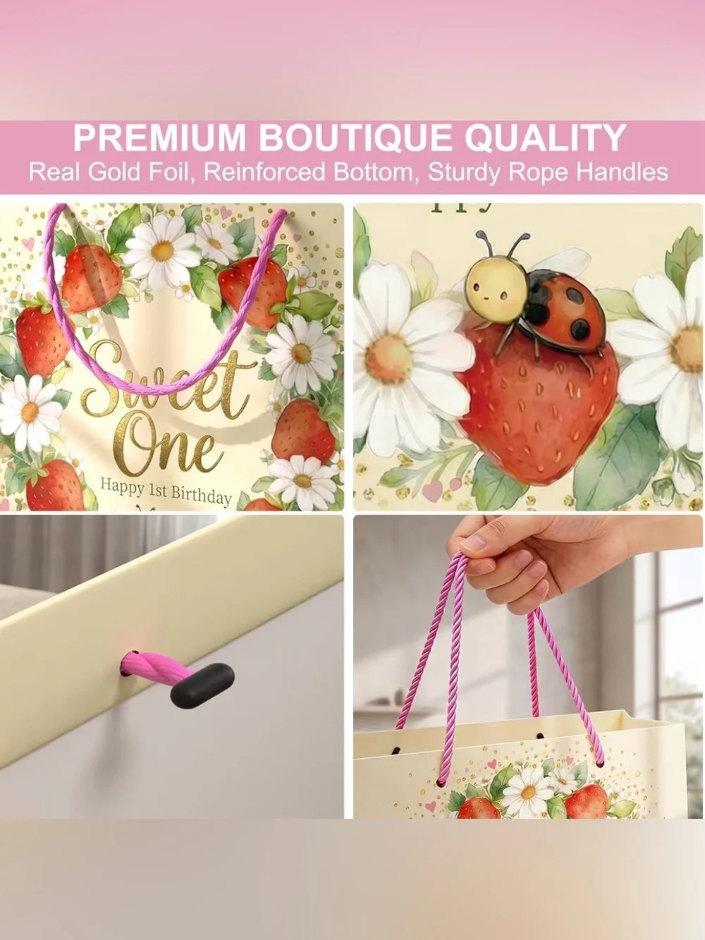 Large Strawberry 1st Birthday Gift Bag Set